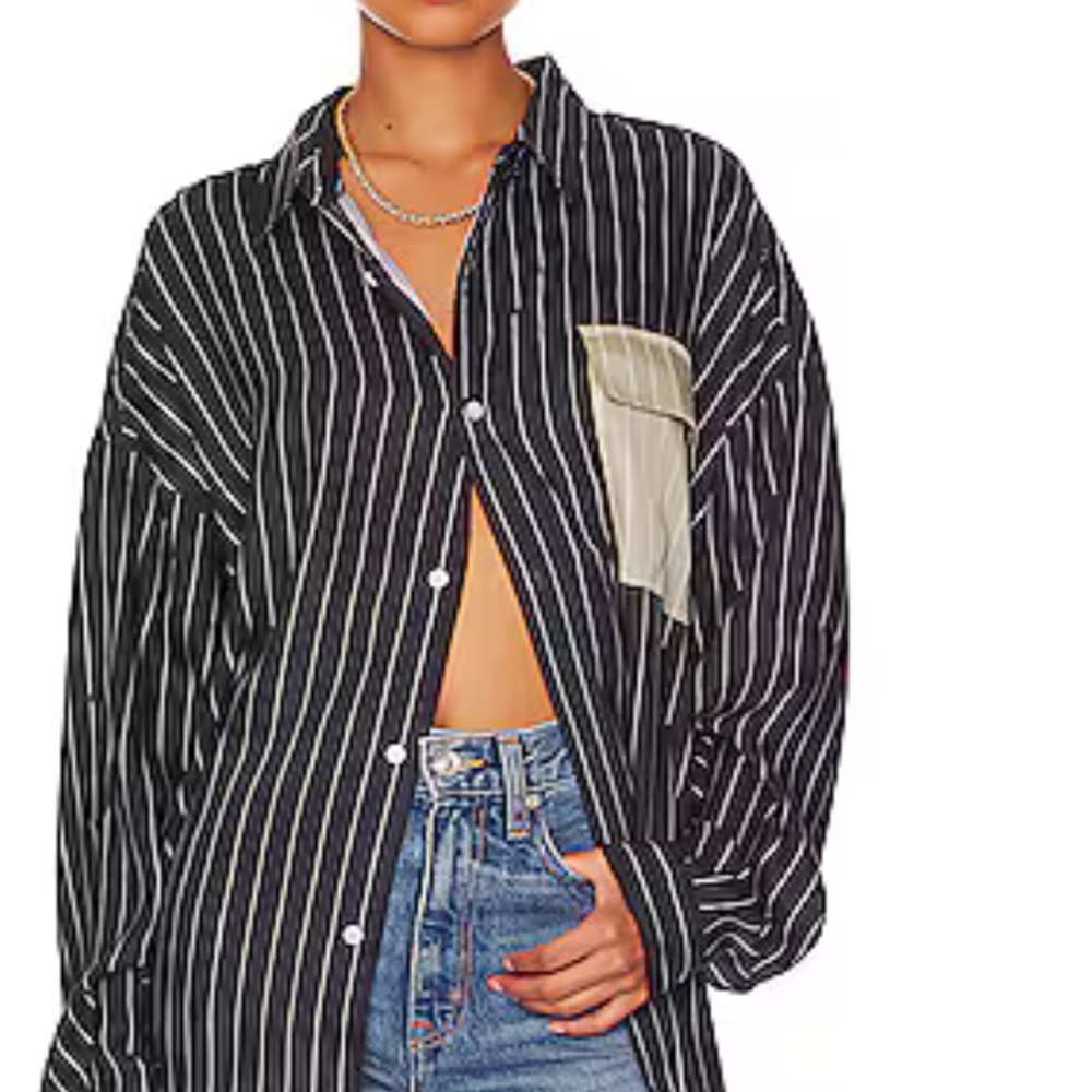 Striped Black and White Button Down Shirt